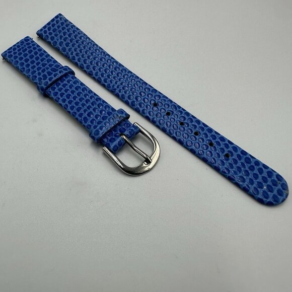 Croton Blue Replacement Watch Band 14MM Embossed Leather Silver Buckle - Picture 3 of 6